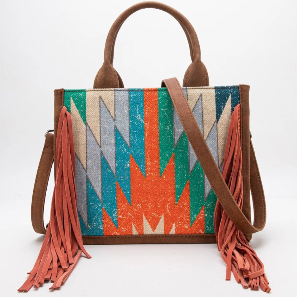 MONTANA WEST Orange Aztec Print Fringed Concealed Carry Bag NWT